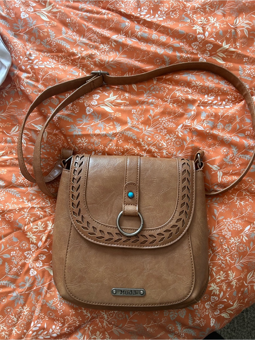 Mudd Brown Crossbody Bag with Turquoise Accent